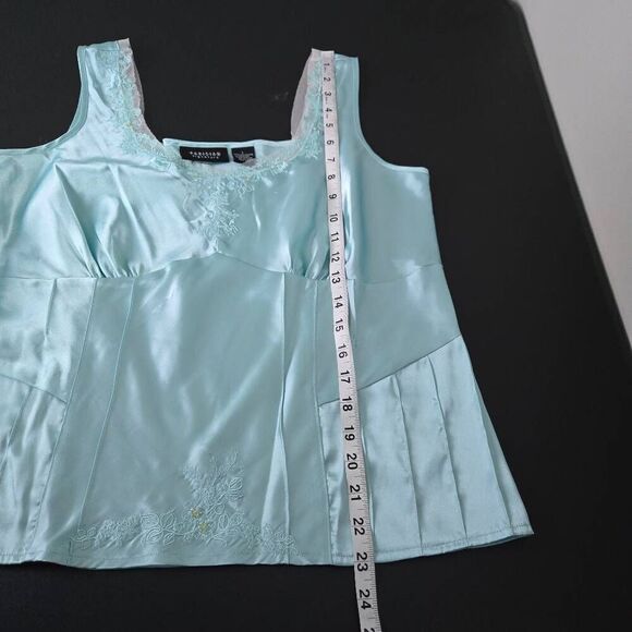 VTG Parisian Signature Women Satin Babydoll Top Large Blue Beaded Fairy Coquette - Picture 7 of 7